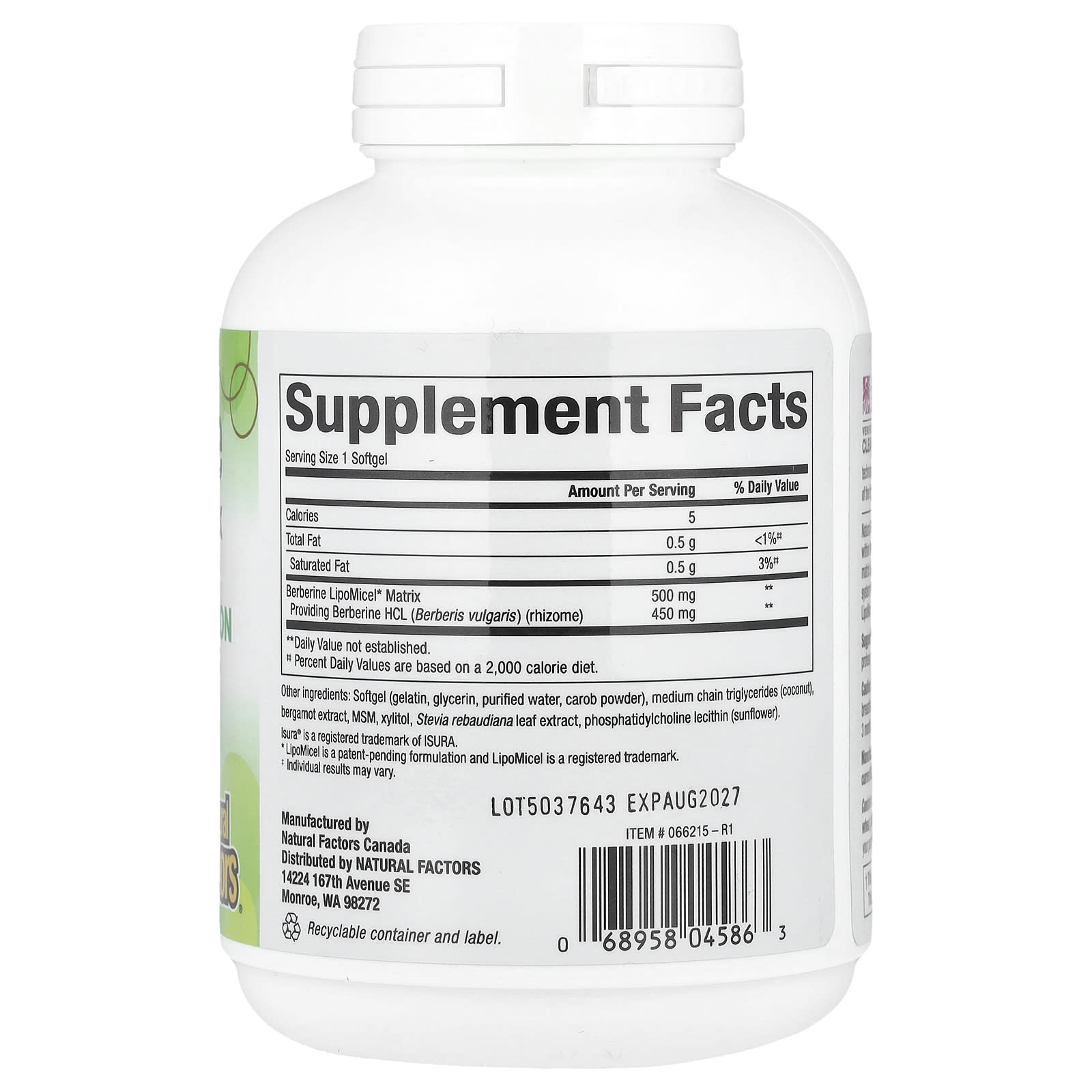 Natural Factors, Berberine LipoMicel Matrix, 90 Liquid Softgels