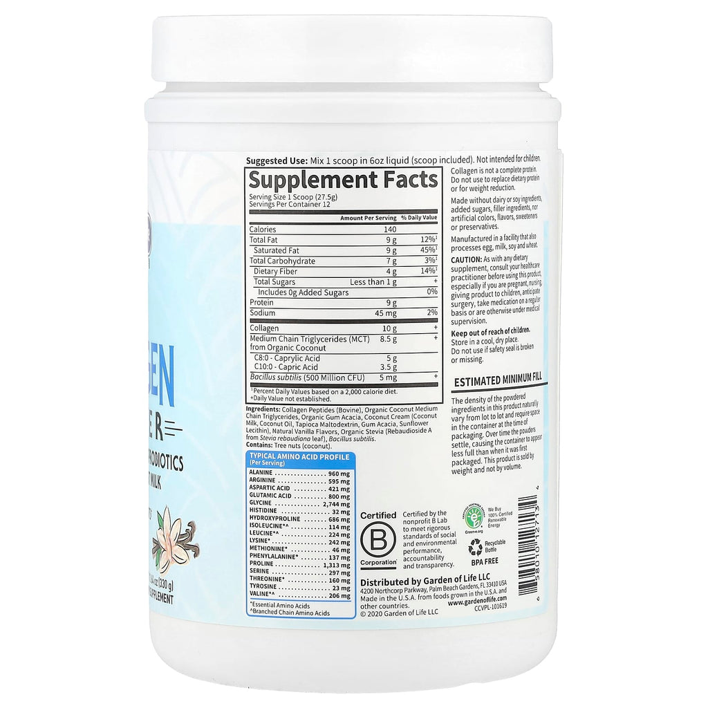 Garden of Life, Grass Fed Collagen Creamer, Creamy Vanilla, 11.64 oz (330 g)