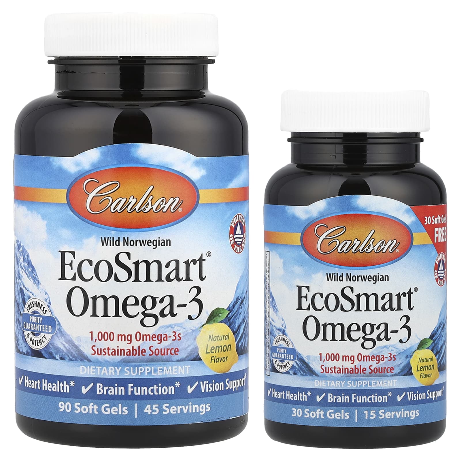 Carlson, Wild Norwegian, EcoSmart® Omega-3, Natural Lemon, 120 Soft Gels