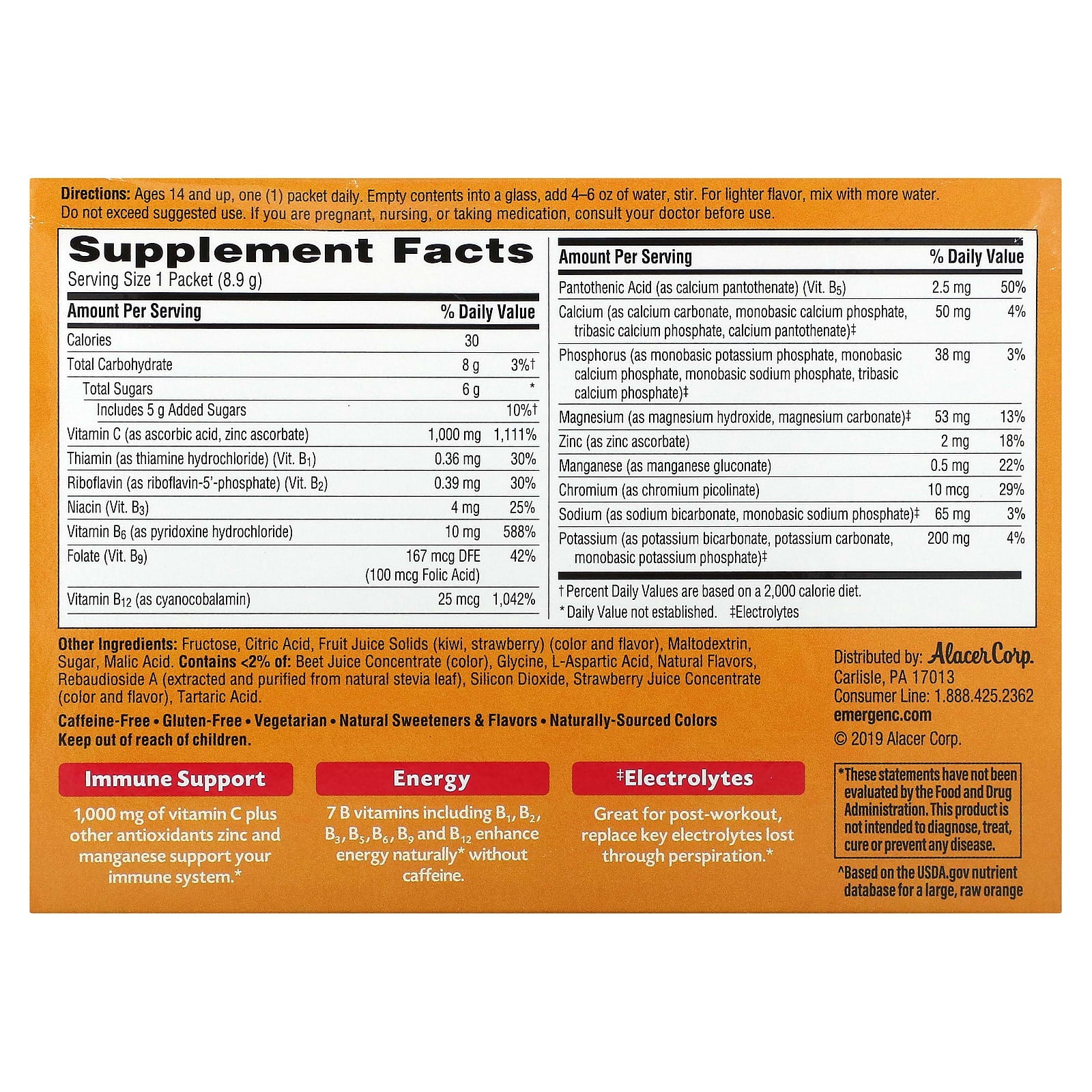 Emergen-C, Vitamin C, Strawberry-Kiwi, 1,000 mg, 30 Packets, 0.31 oz (8.9 g) Each