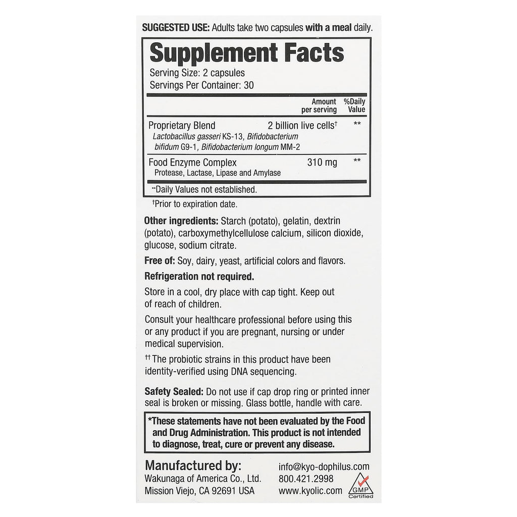 Kyolic, Kyo Dophilus, Enzyme + Probiotic, 60 Capsules
