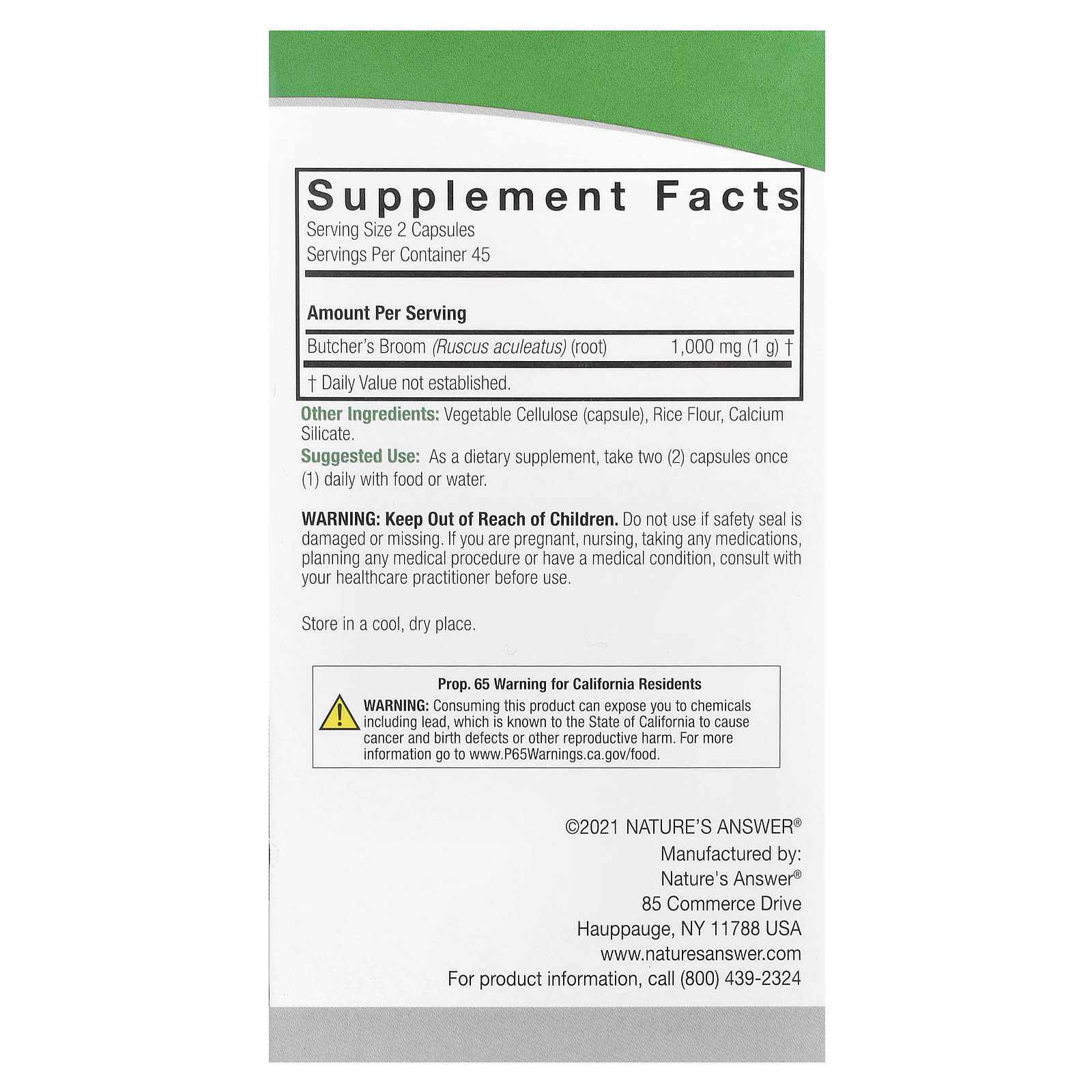 Nature's Answer, Butcher's Broom, 90 Vegetarian Capsules (500 mg per Capsule)