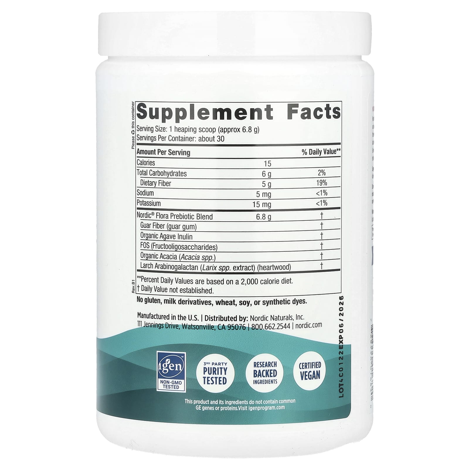 Nordic Naturals, Nordic Flora Prebiotic Fiber Blend Powder, Unflavored, 7.2 oz (204 g)