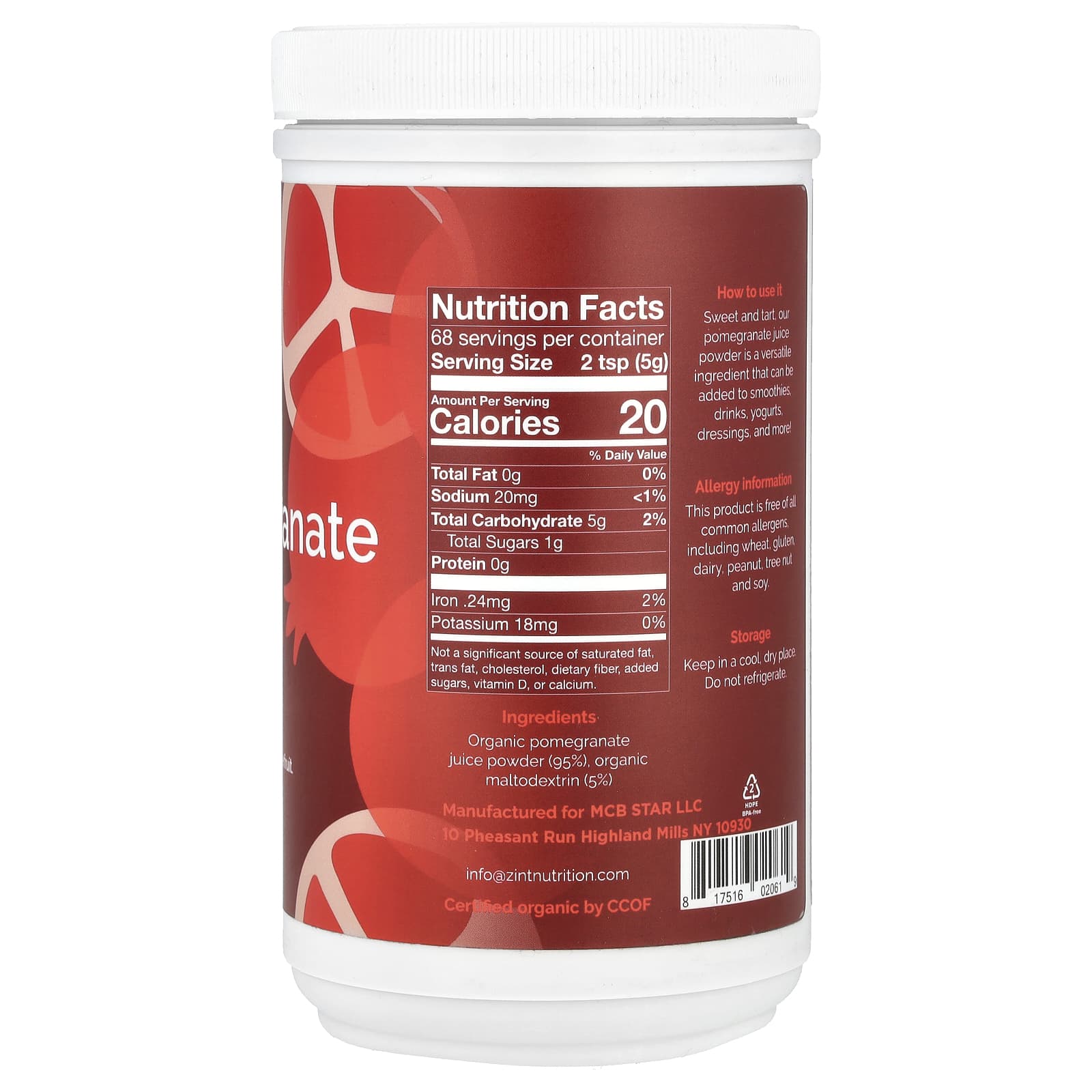 Zint, Organic Pomegranate Juice Powder, 12 oz (340 g)