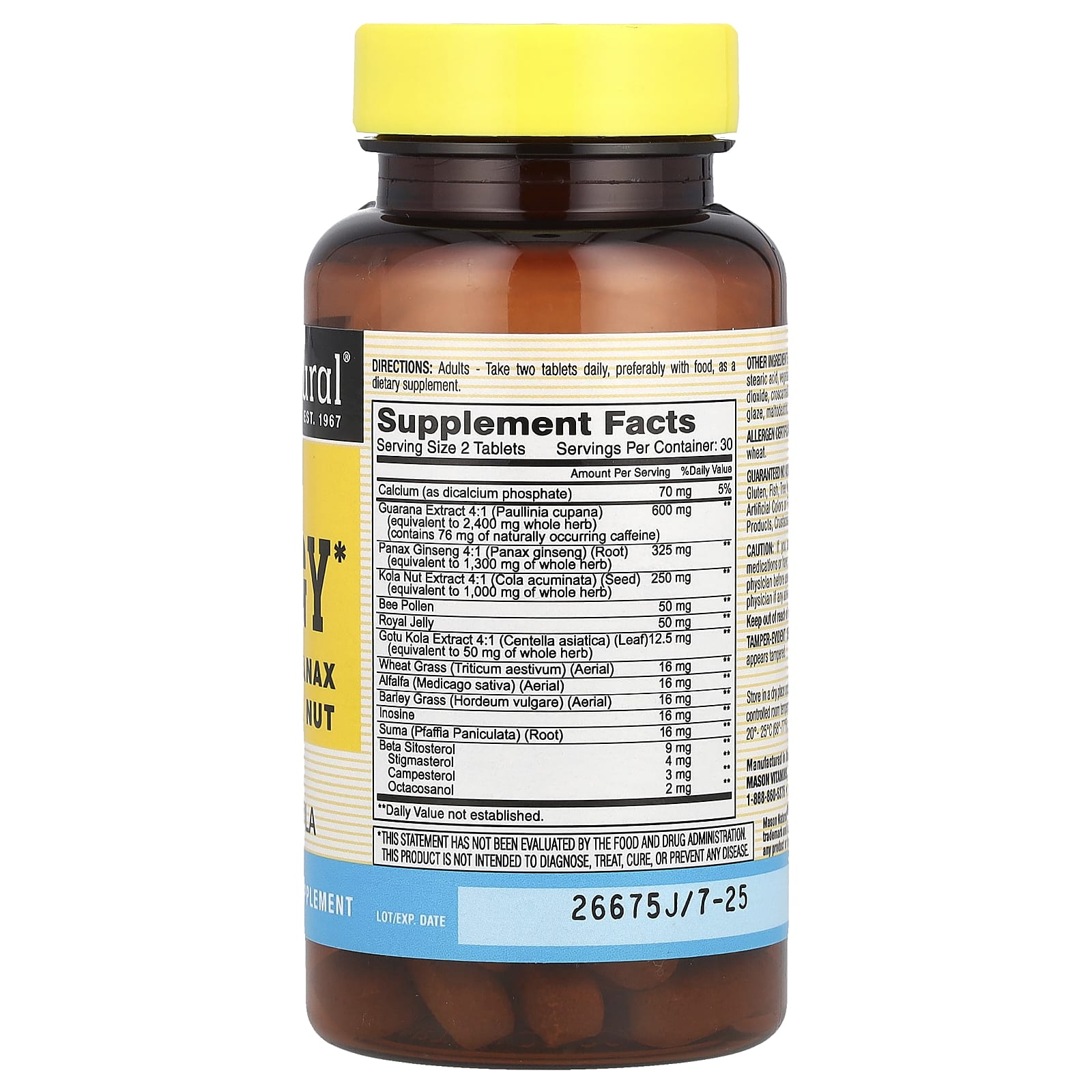 Mason Natural, Super Energy with Guarana, Panax Ginseng & Kola Nut, 60 Tablets