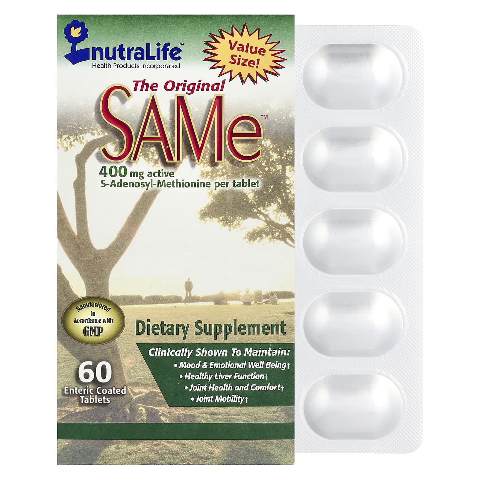 NutraLife, SAMe, 400 mg, 60 Enteric Coated Tablets