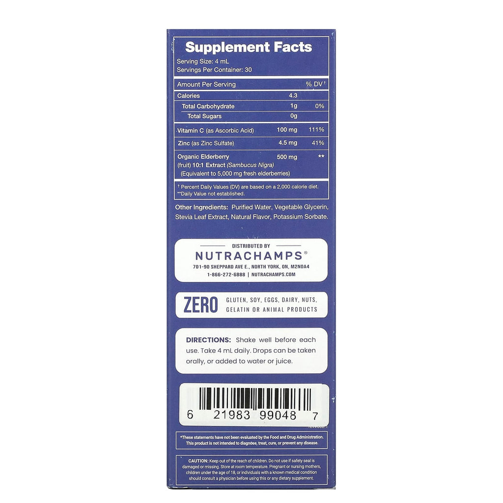 NutraChamps, Elderberry+, Enhanced with Vitamin C & Zinc, Natural Berry, 4 fl oz (120 ml)