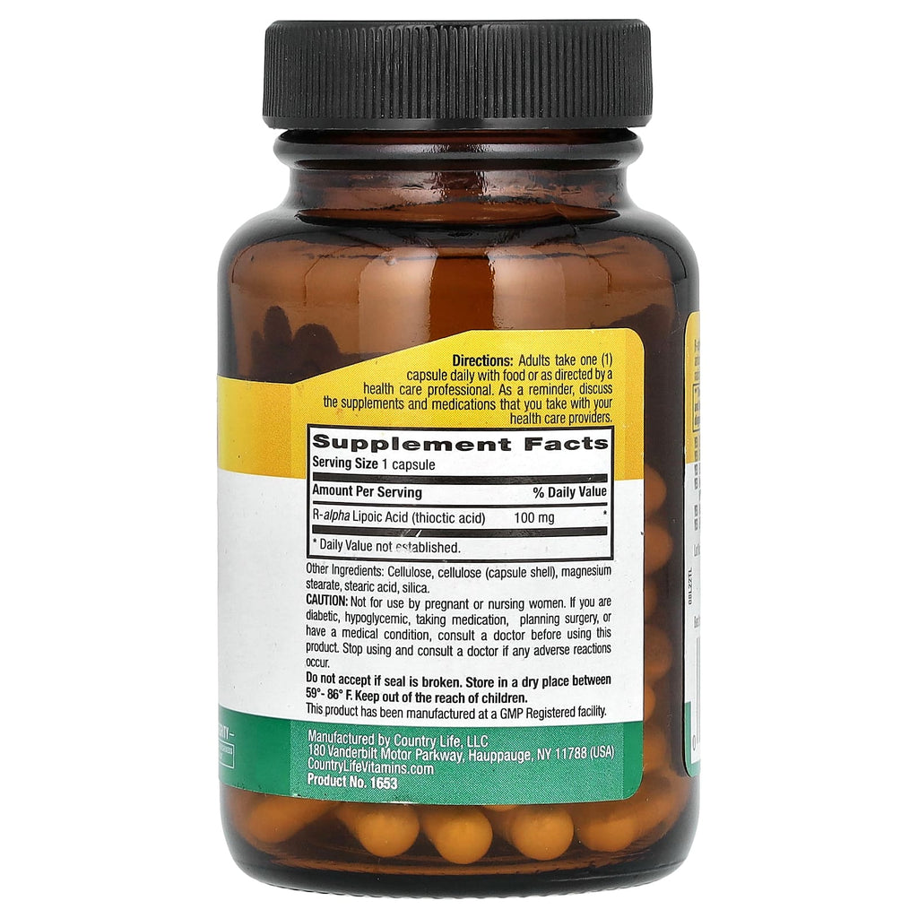Country Life, R-Lipoic Acid, 100 mg, 60 Vegan Capsules