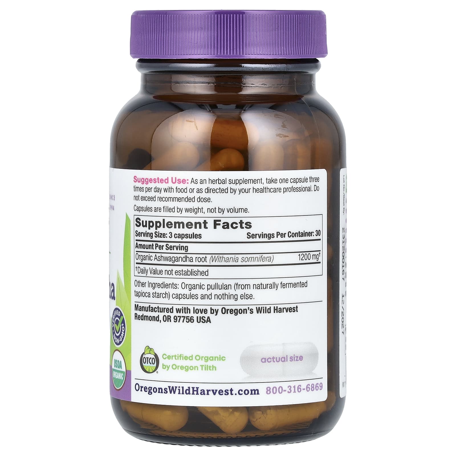 Oregon's Wild Harvest, Organic Ashwagandha, 90 Organic Vegan Capsules (400 mg per Capsule)