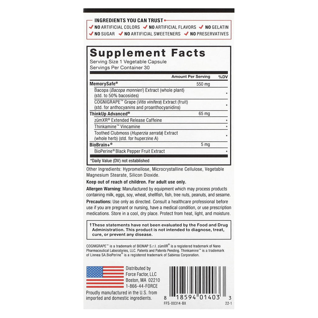Force Factor, Forebrain, 30 Vegetable Capsules