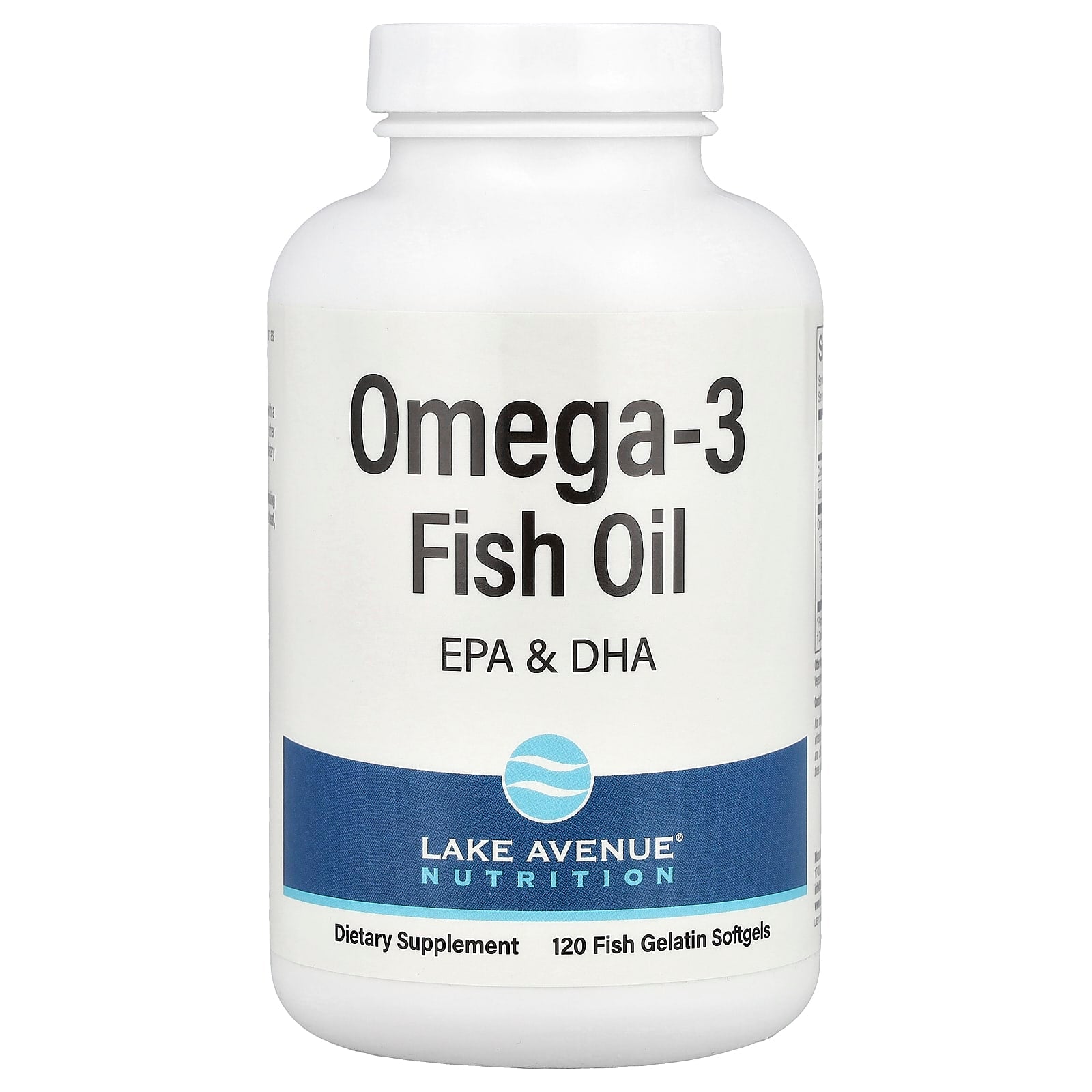 Lake Avenue Nutrition, Omega-3 Fish Oil, 120 Fish Gelatin Softgels (1,250 mg per Softgel)