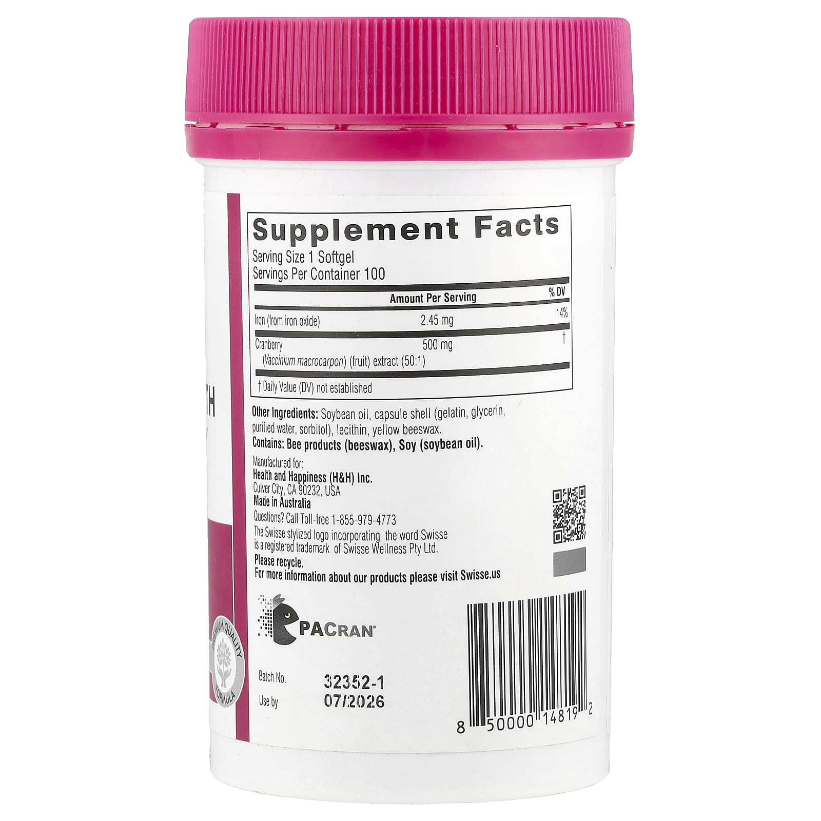 Swisse, Ultiboost®, High Strength Cranberry, 25,000 mg, 100 Softgels