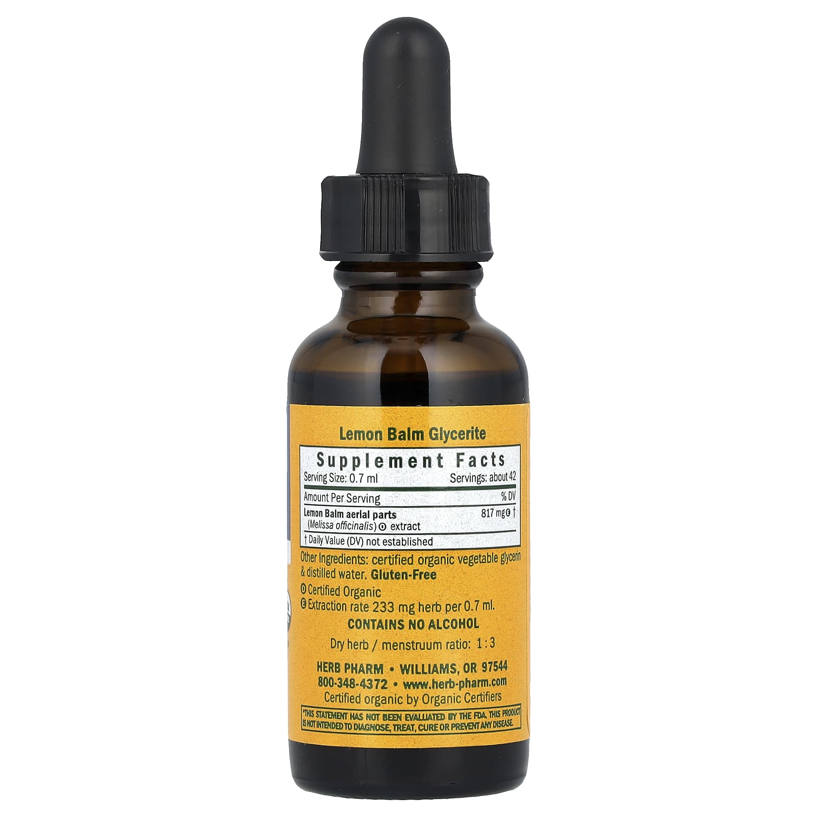 Herb Pharm, Lemon Balm, Alcohol-Free, 1 fl oz (30 ml)