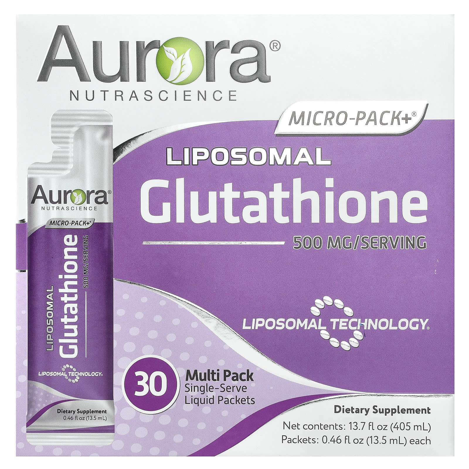 Aurora Nutrascience, Micro-Pack+®, Liposomal Glutathione, 30 Packets, 0.46 fl oz (13.5 ml) Each