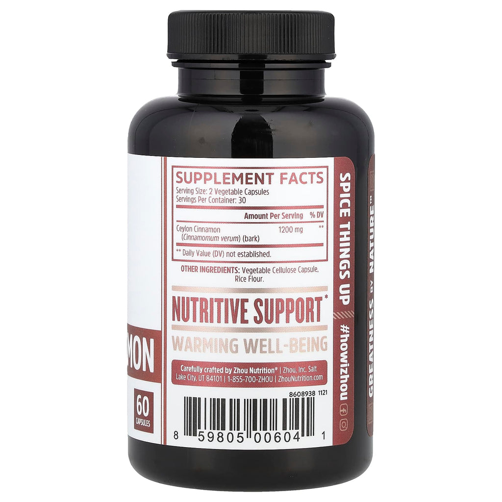 Zhou Nutrition, Ceylon Cinnamon, 60 Capsules (600 mg per Capsule)