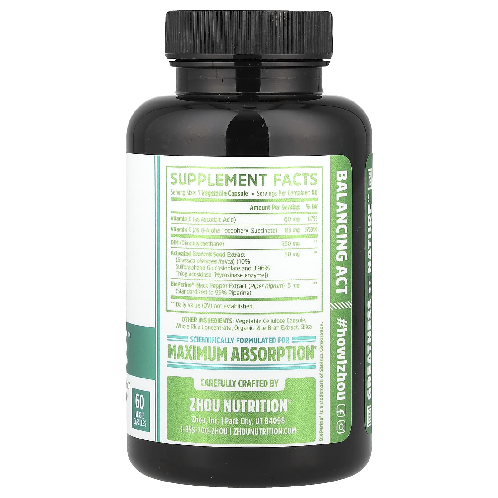 Zhou Nutrition, DIM Active™ With Activated Broccoli Extract, 60 Veggie Capsules