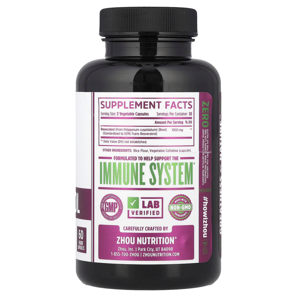 Zhou Nutrition, Resveratrol, 60 Veggie Capsules (500 mg per Capsule)