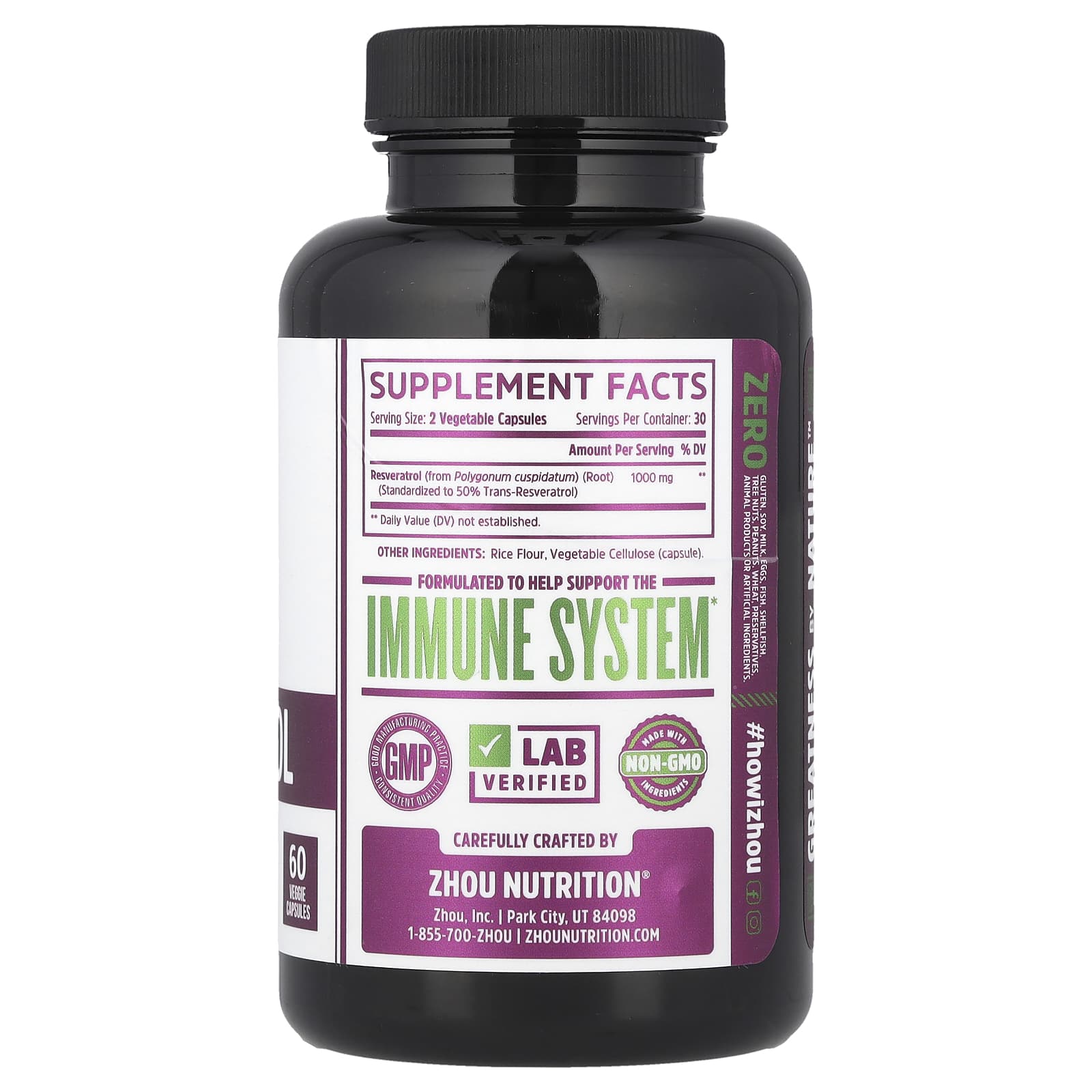 Zhou Nutrition, Resveratrol, 60 Veggie Capsules (500 mg per Capsule)