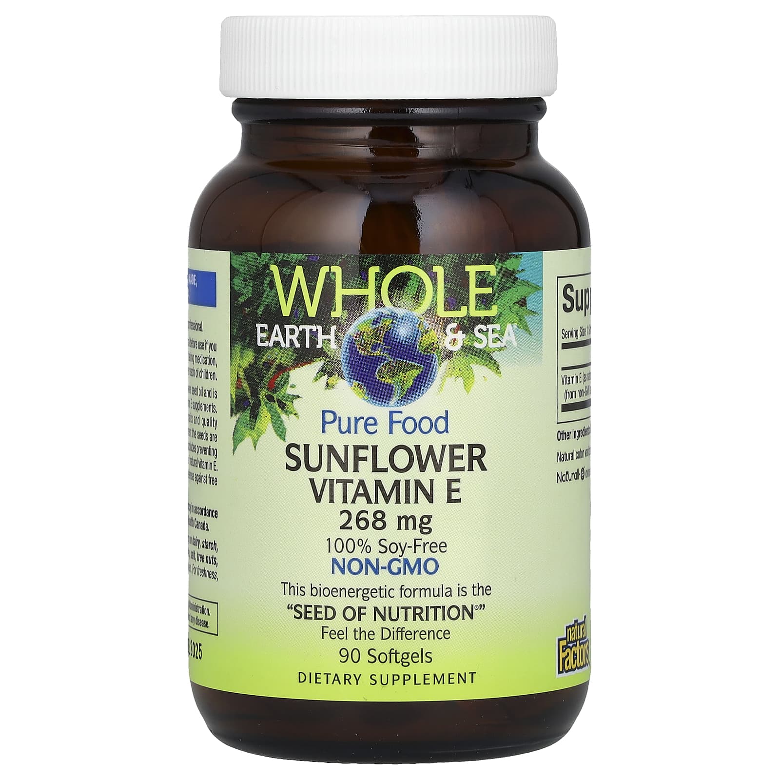 Natural Factors, Whole Earth & Sea®, Pure Food, Sunflower Vitamin E, 268 mg, 90 Softgels