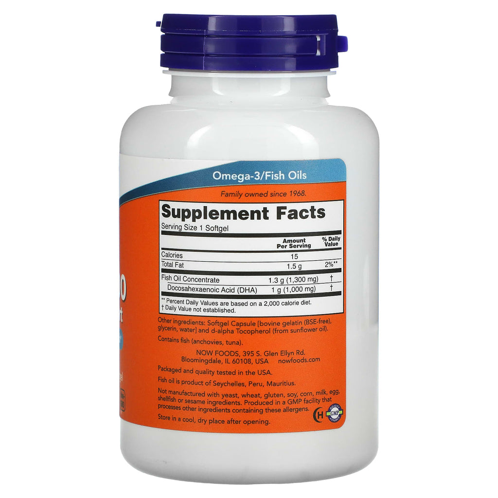 NOW Foods, DHA-1000 Brain Support, 1,000 mg, 90 Softgels