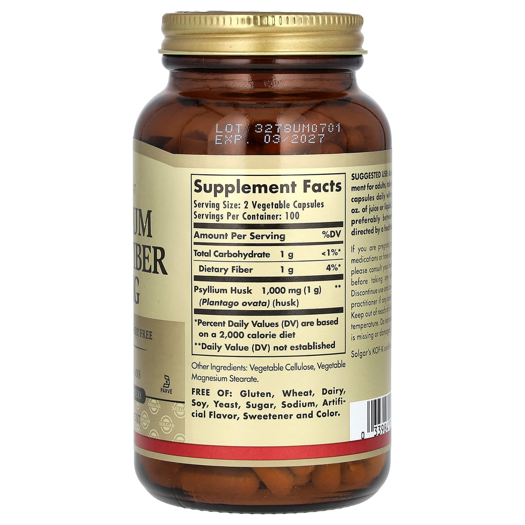 Solgar, Psyllium Husks Fiber, 200 Vegetable Capsules (500 mg per Capsule)