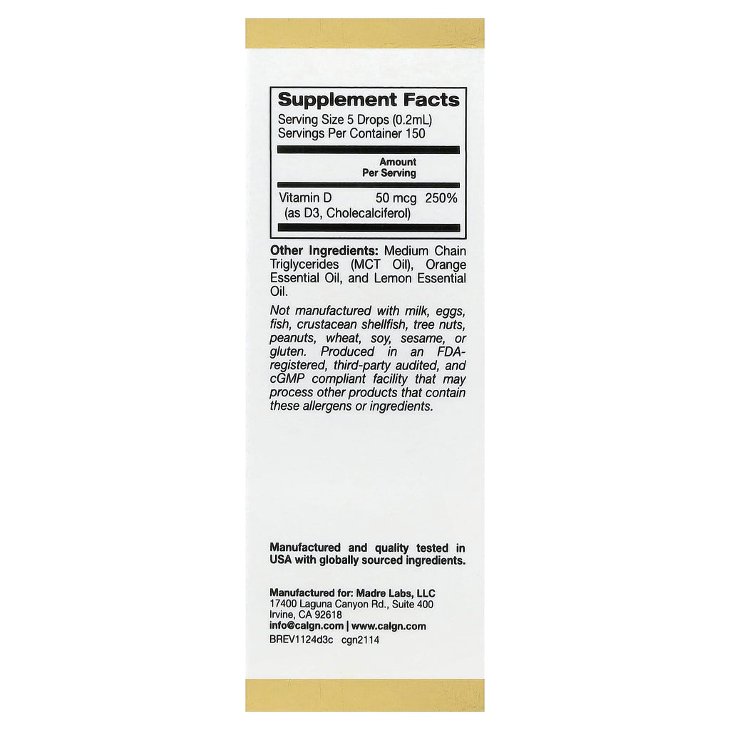 California Gold Nutrition, Vitamin D3, Citrus, 1 fl oz (30 ml)