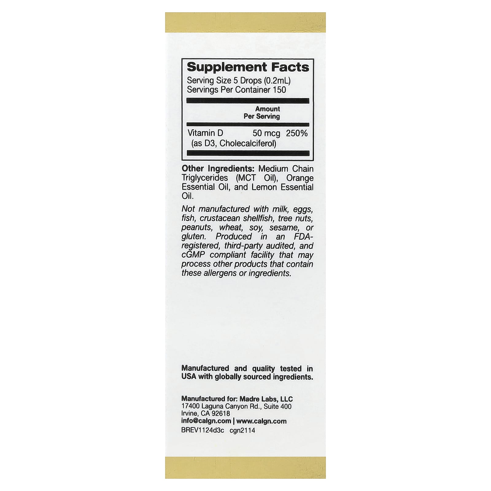 California Gold Nutrition, Vitamin D3, Citrus, 1 fl oz (30 ml)