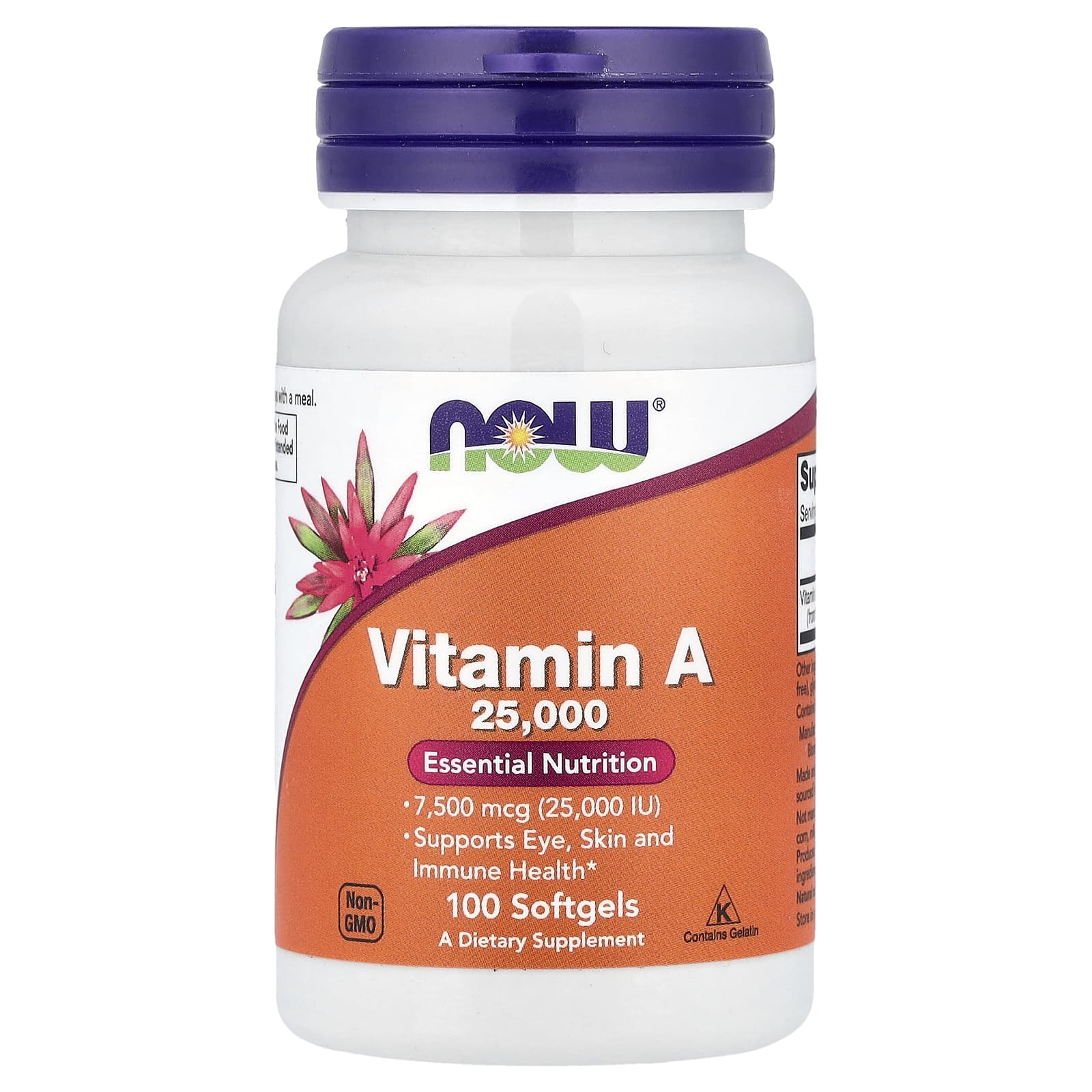 NOW Foods, Vitamin A, 7,500 mcg (25,000 IU), 100 Softgels