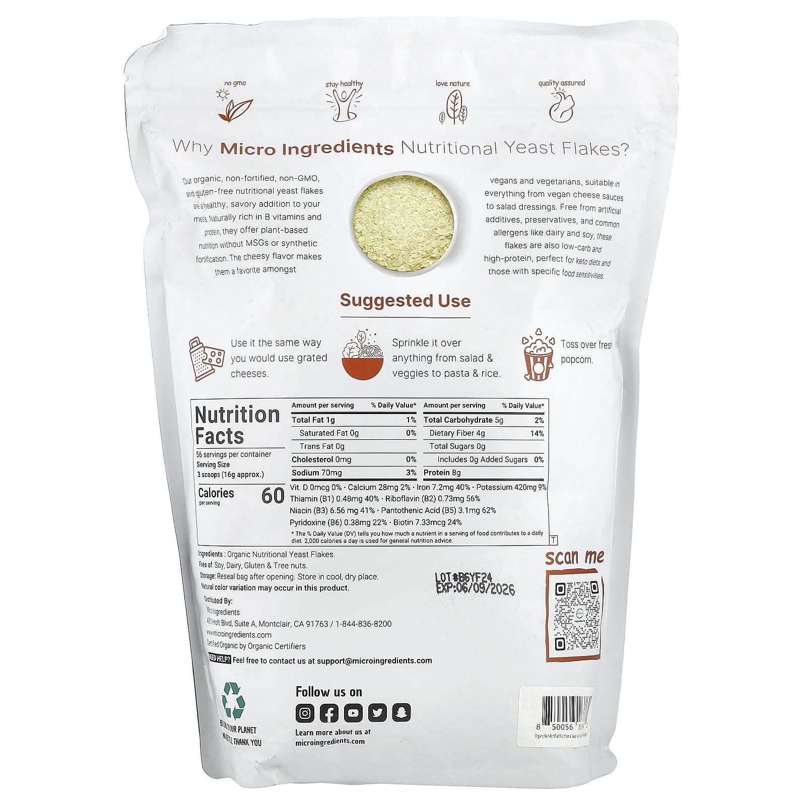 Micro Ingredients, Organic Nutritional Yeast Flakes , 2 lb (907 g)