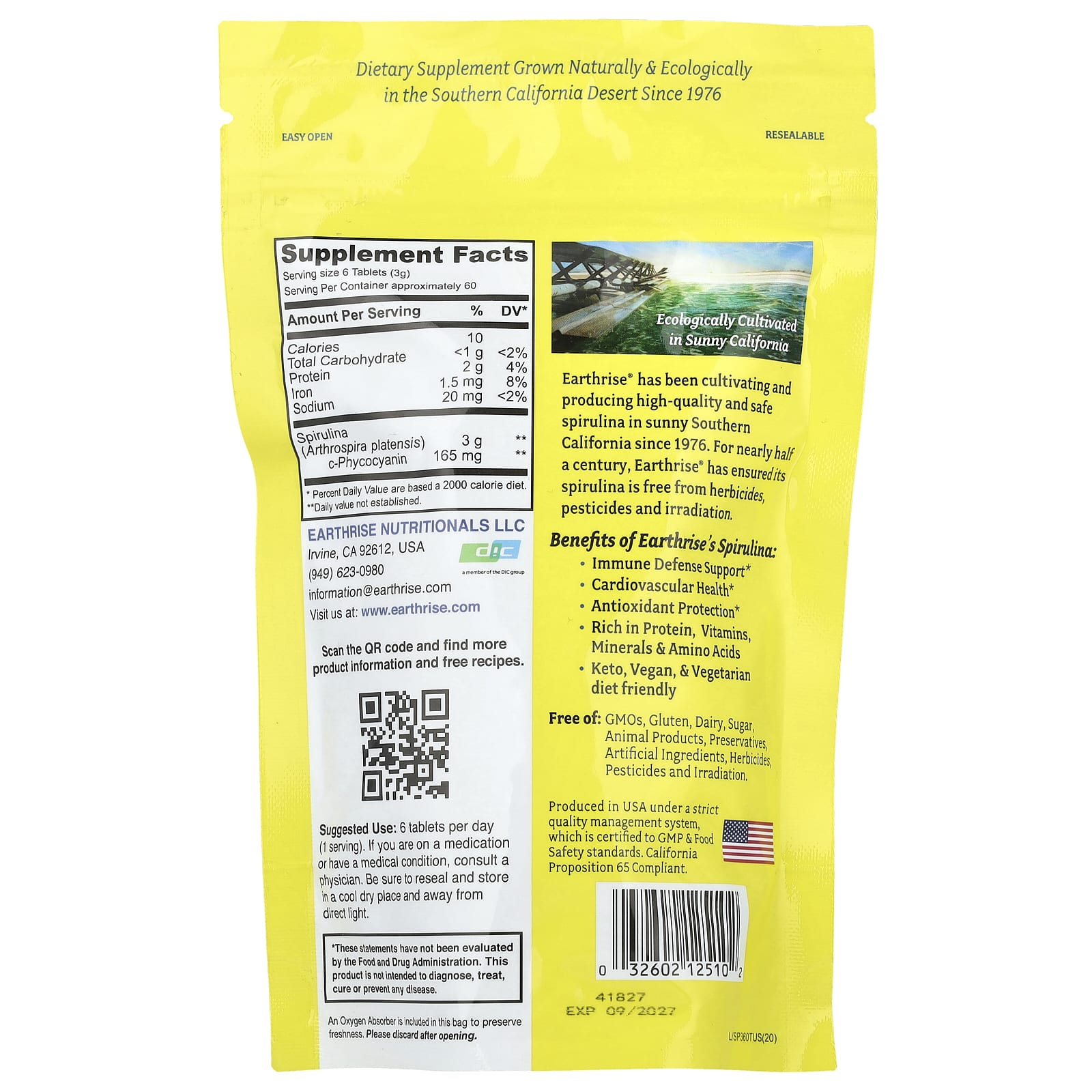 Earthrise, 100% California Grown Spirulina, 500 mg, 360 Tablets