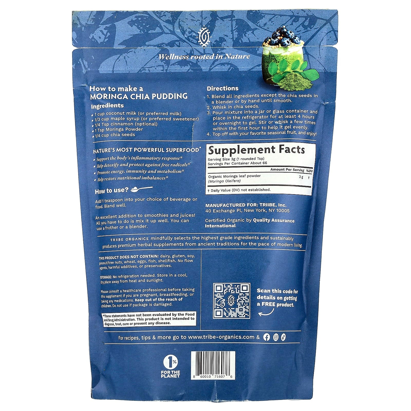 Tribe Organics, Moringa Powder, 7.05 oz (200 g)