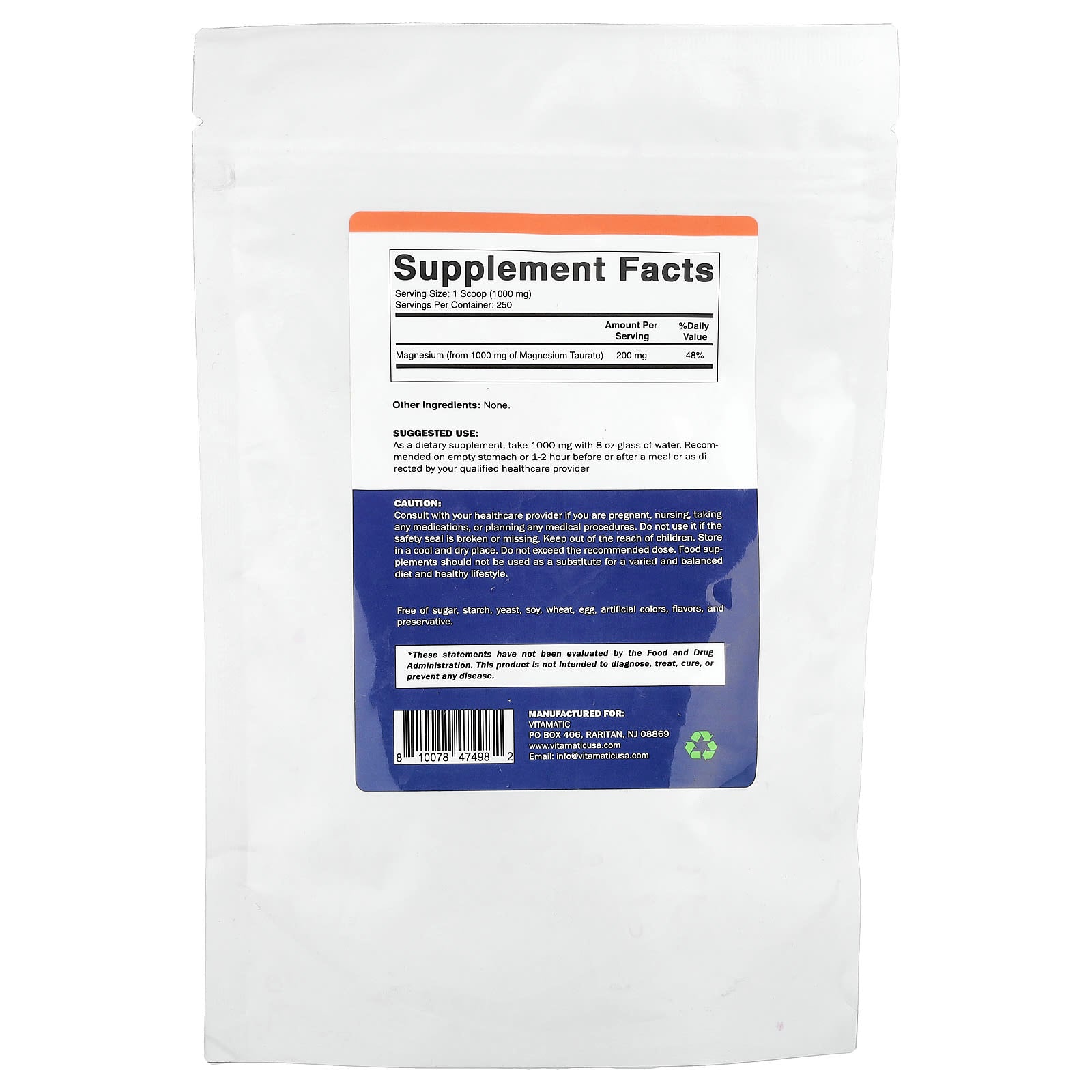 Vitamatic, Magnesium Taurate Powder , 8.8 oz (250 g)