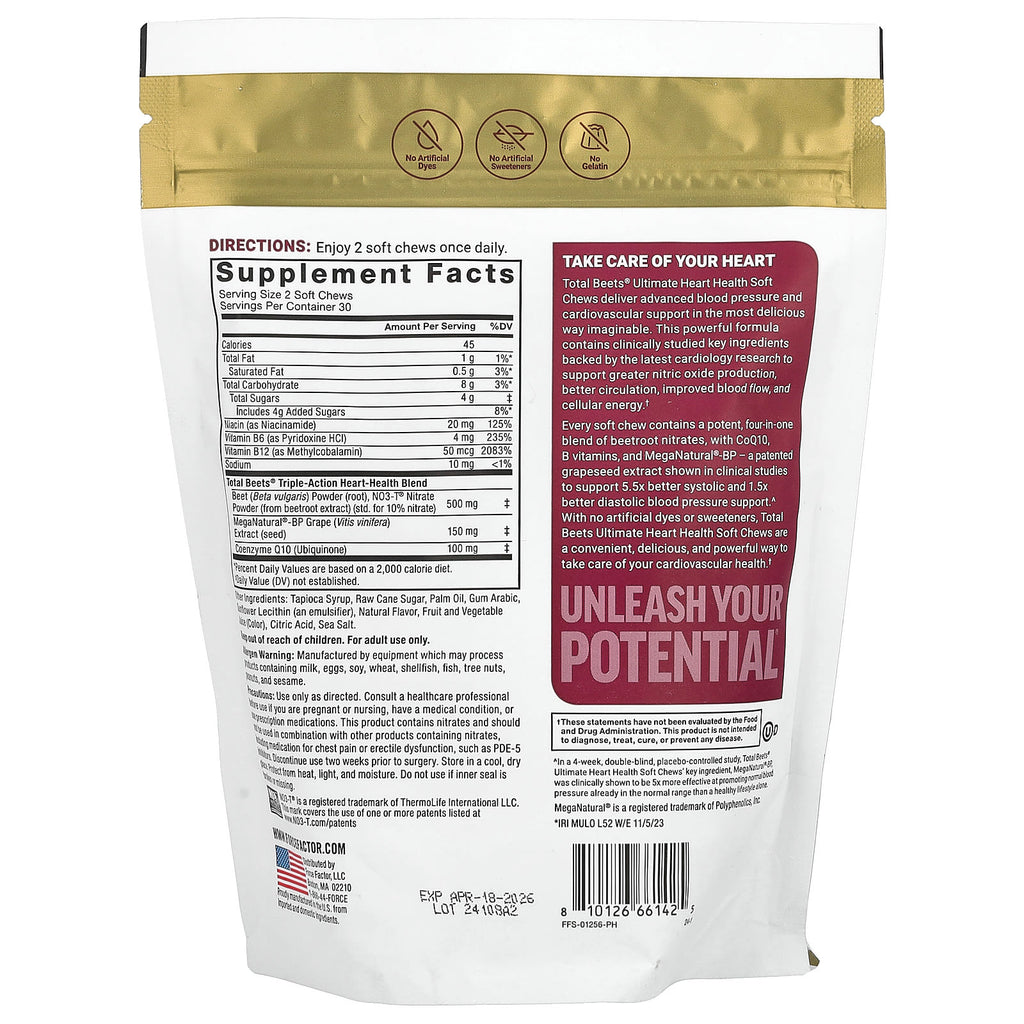 Force Factor, Total Beets® With CoQ10, Ultimate Heart Health, Black Cherry, 60 Superfood Soft Chews