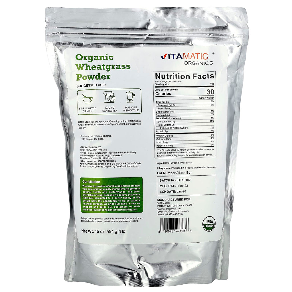 Vitamatic, Organic Wheatgrass Powder, 16 oz (454 g)