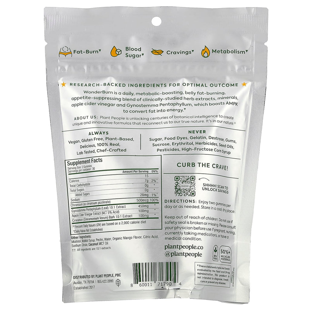 Plant People, WonderBurn®, Metabolism & Cravings Control Gummies, Ripe Mango, 60 Gummies