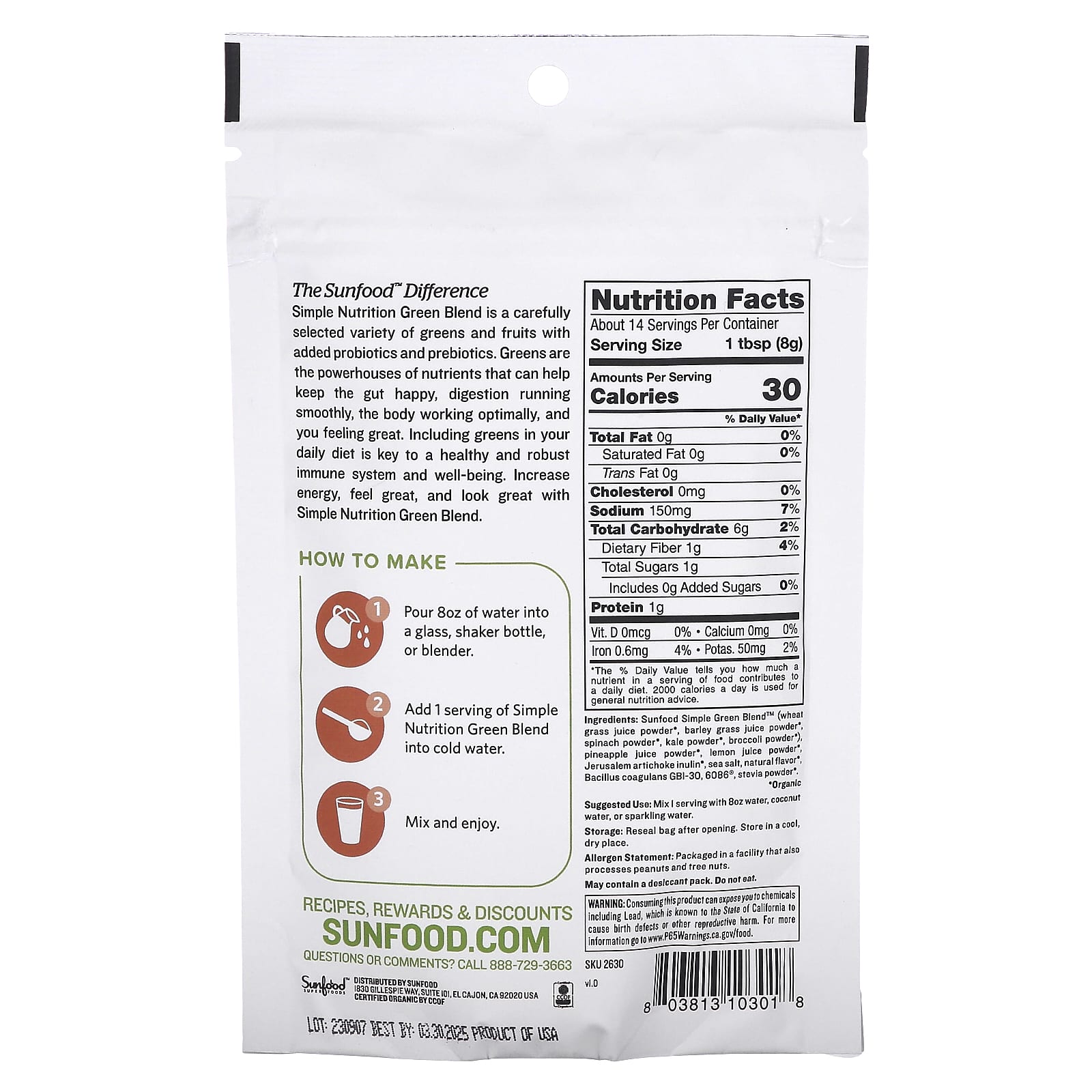 Sunfood, Simple Nutrition, Green Blend, 4 oz (113 g)