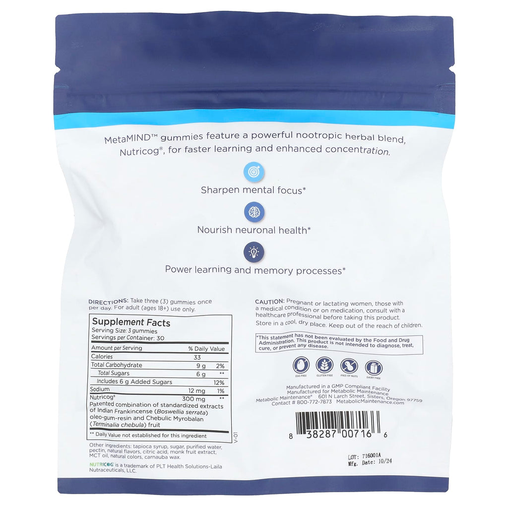 Metabolic Maintenance, MetaMIND™, Nootropic Focus Gummy with Nutricog®, Tropical Fruit, 90 Gummies