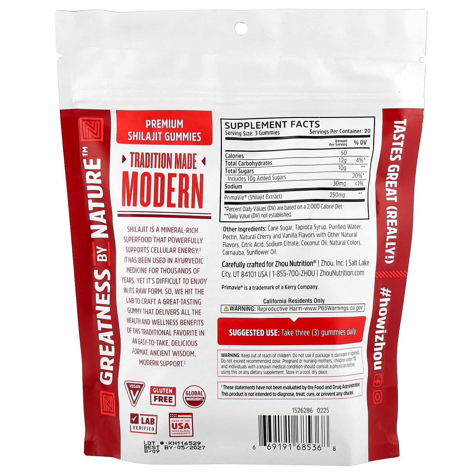 Zhou Nutrition, Shilajit Gummies, Natural Cherry Vanilla, 60 Gummies