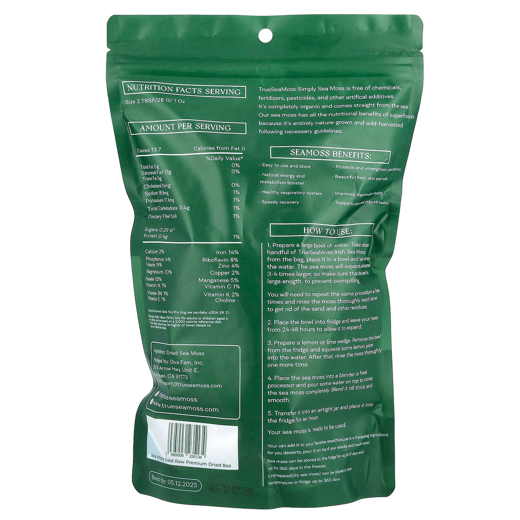 True Sea Moss, Premium Dried Gold Raw Sea Moss, 8 oz (226 g)