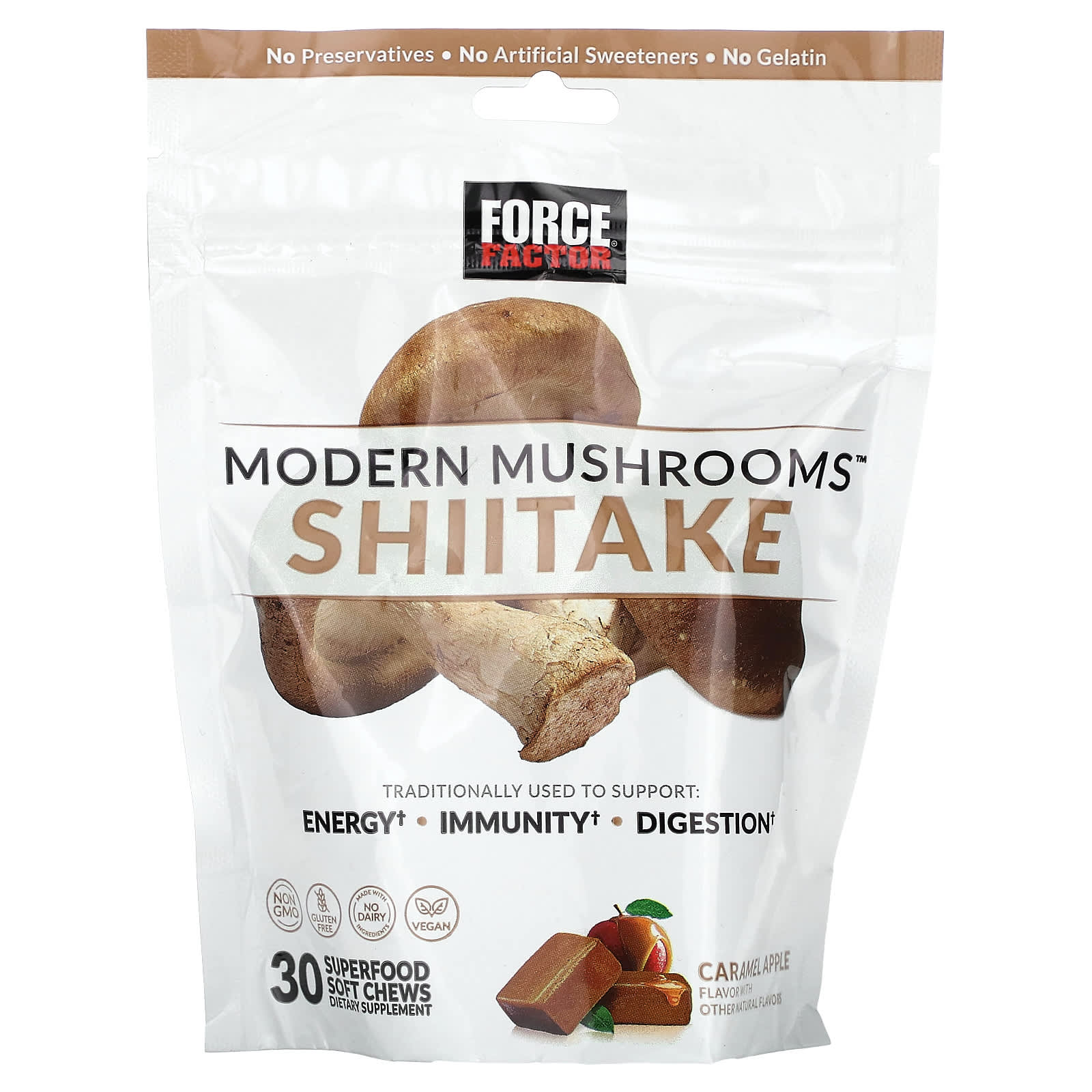 Force Factor, Modern Mushrooms™, Shiitake, Caramel Apple, 30 Superfood Soft Chews (300 mg per Soft Chew) 