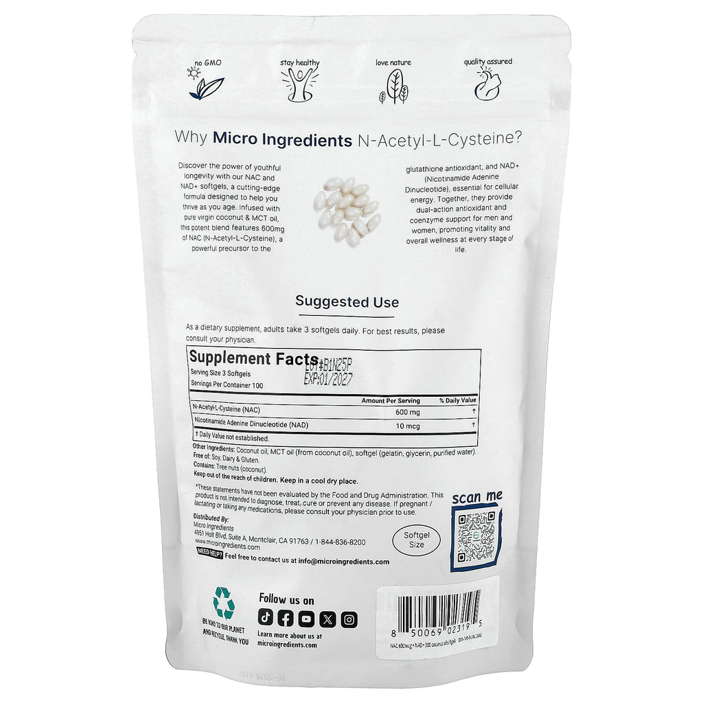 Micro Ingredients, NAC With NAD+, 300 Softgels
