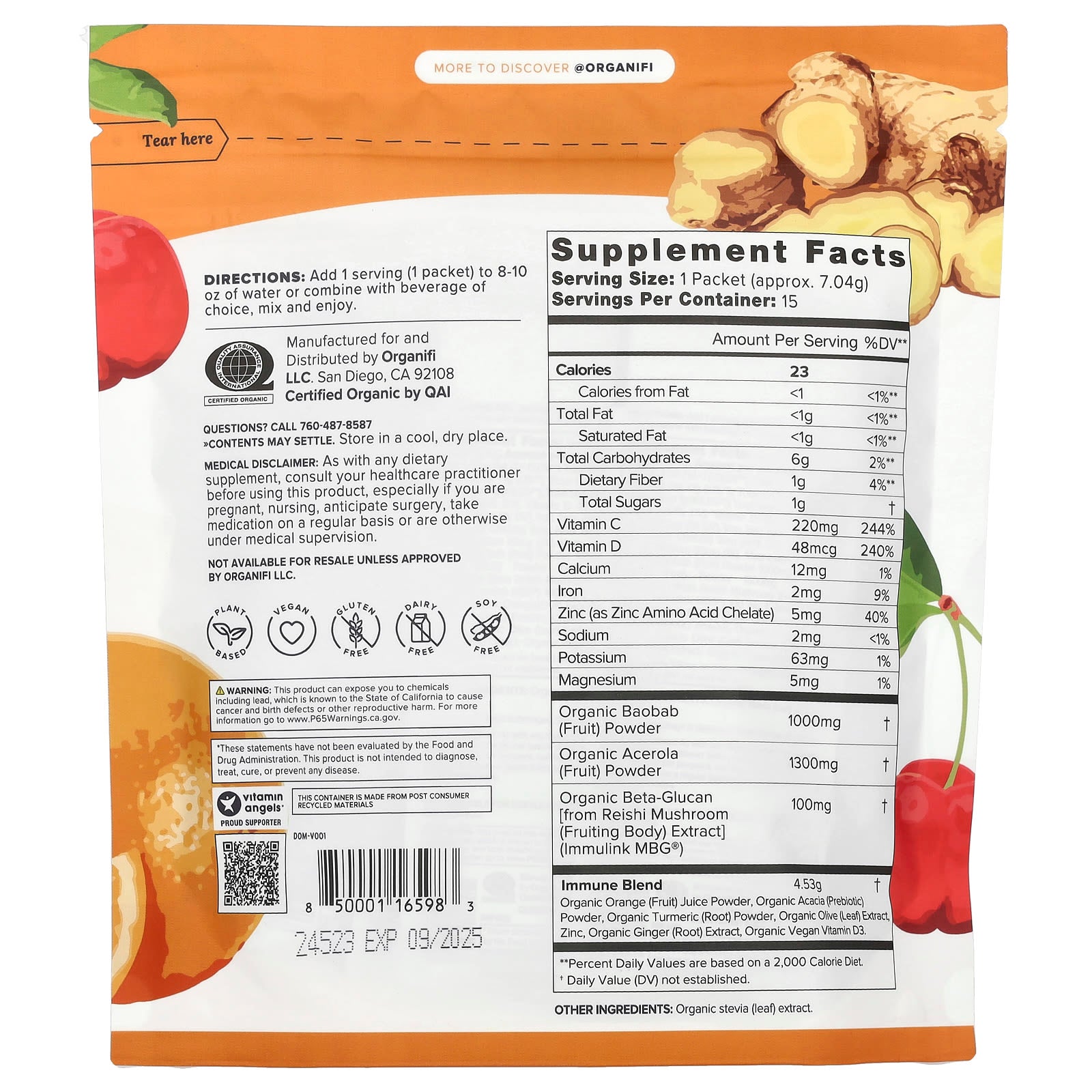 Organifi, Original Immunity, 15 Travel Packs, 3.72 oz (105.6 g)