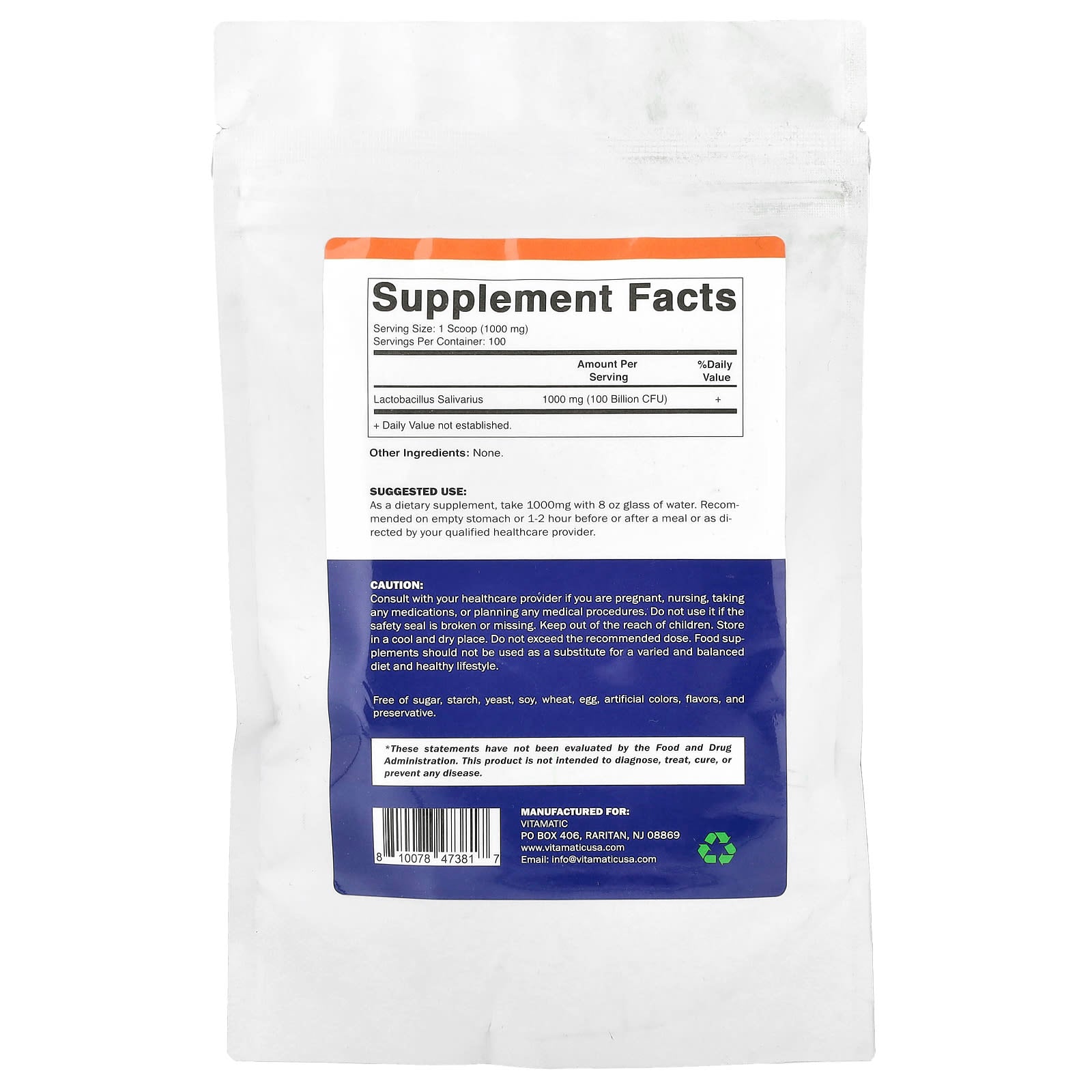 Vitamatic, Lactobacillus Salivarius, 3.5 oz (100 g)