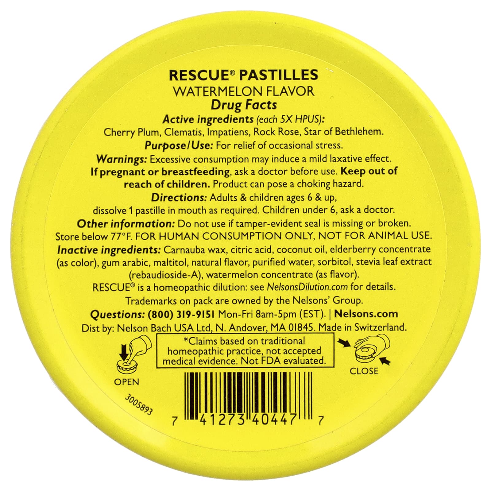 Bach, Rescue® Pastilles, Stress Relief, Watermelon, 35 Pastilles, 1.7 oz (50 g)