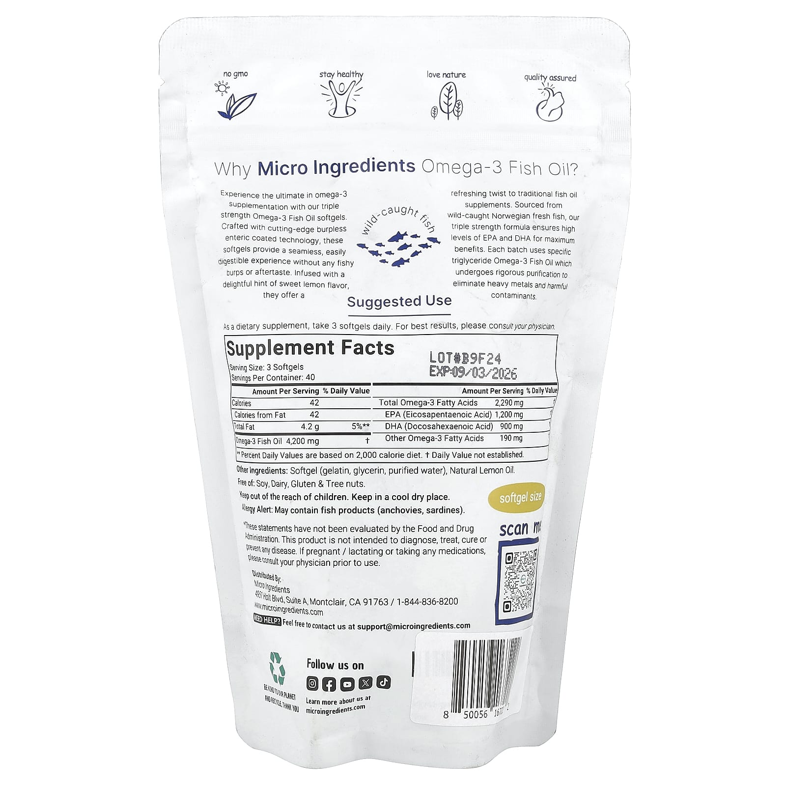Micro Ingredients, Omega-3 Fish Oil, Triple Strength, Lemon, 120 Softgels (1,400 mg per Softgel)