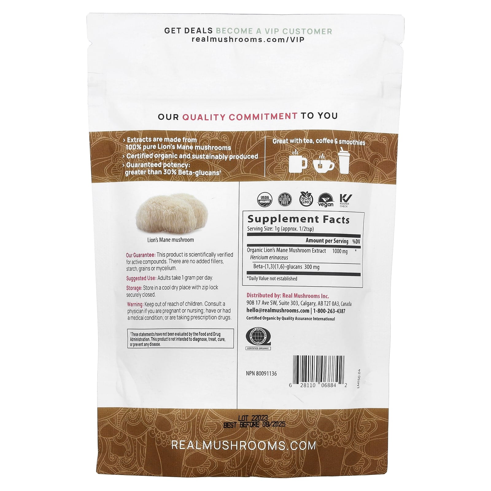 Real Mushrooms, Lion's Mane, Organic Mushroom Extract Powder, 5.29 oz (150 g)
