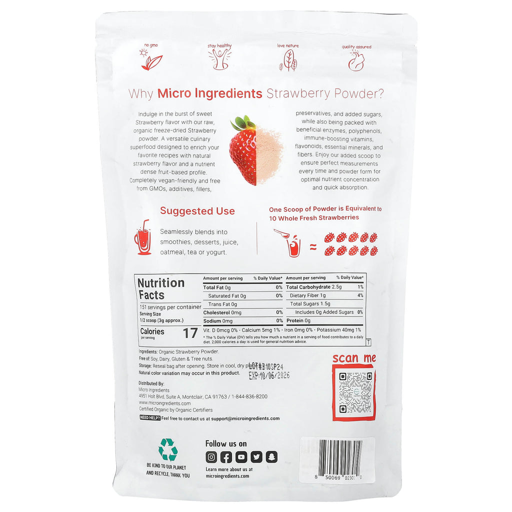 Micro Ingredients, Organic Strawberry Powder, 1 lb (454 g)