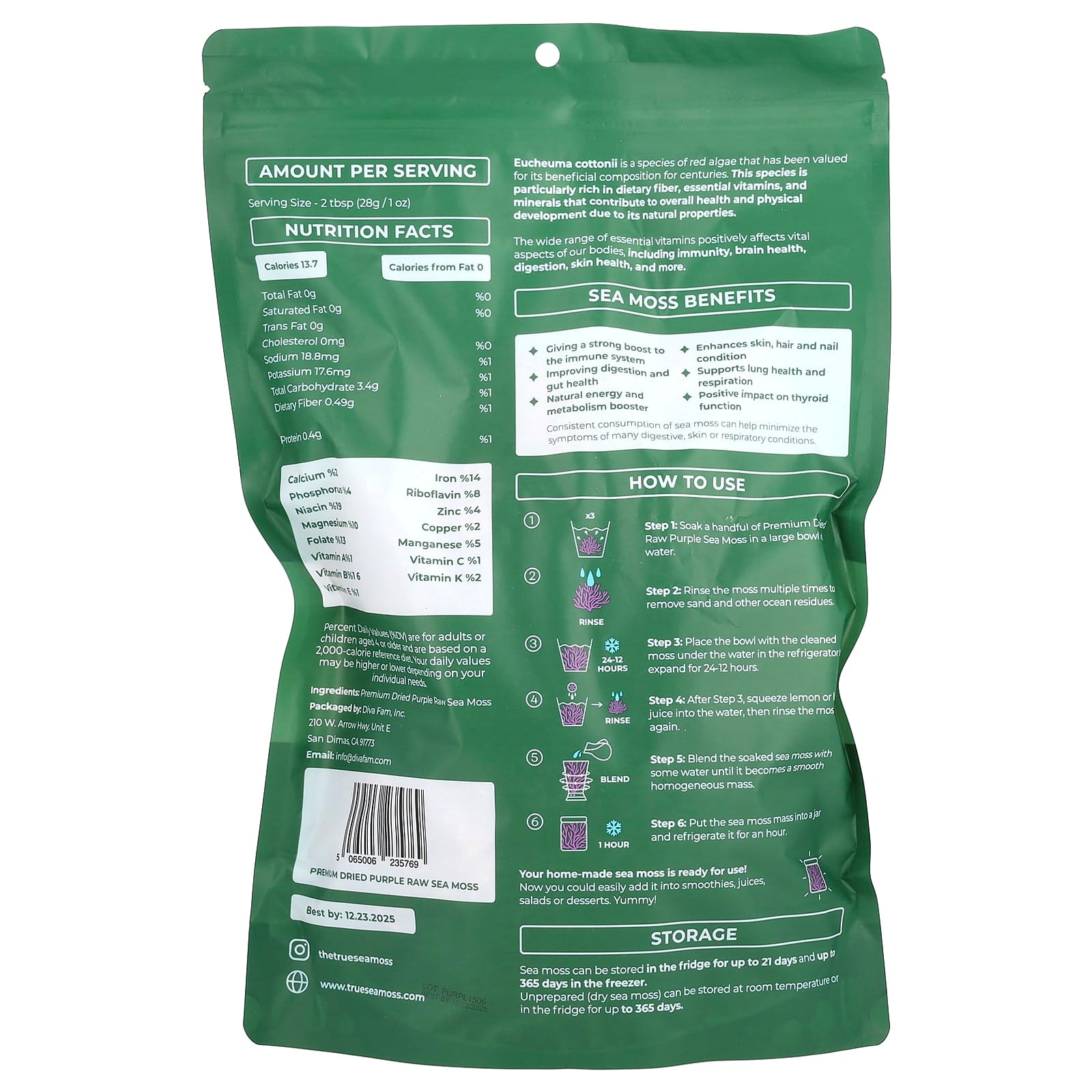 True Sea Moss, Purple Raw Sea Moss , 1 lb (453 g)