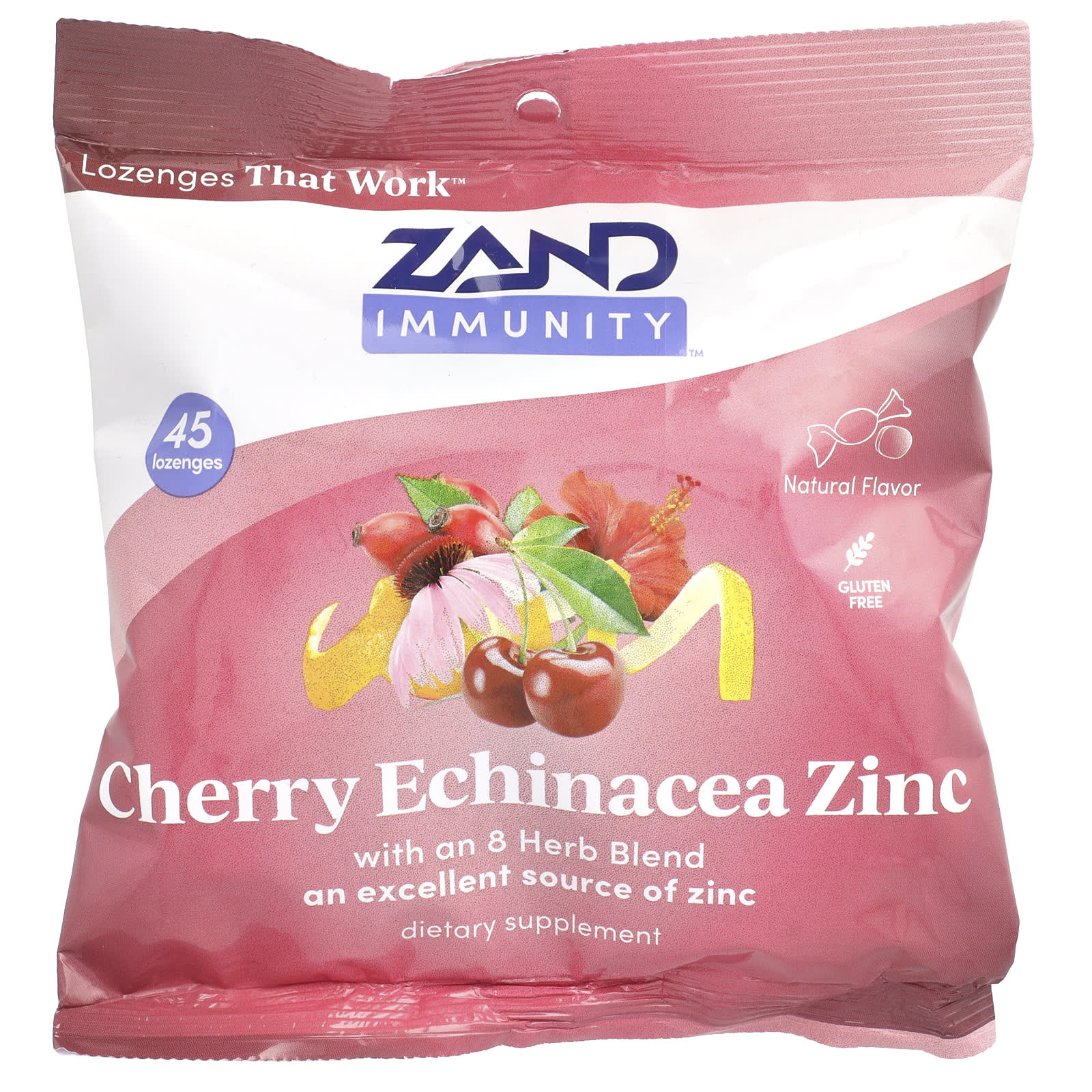 Zand, Immunity, Cherry Echinacea Zinc, Natural, 45 Lozenges