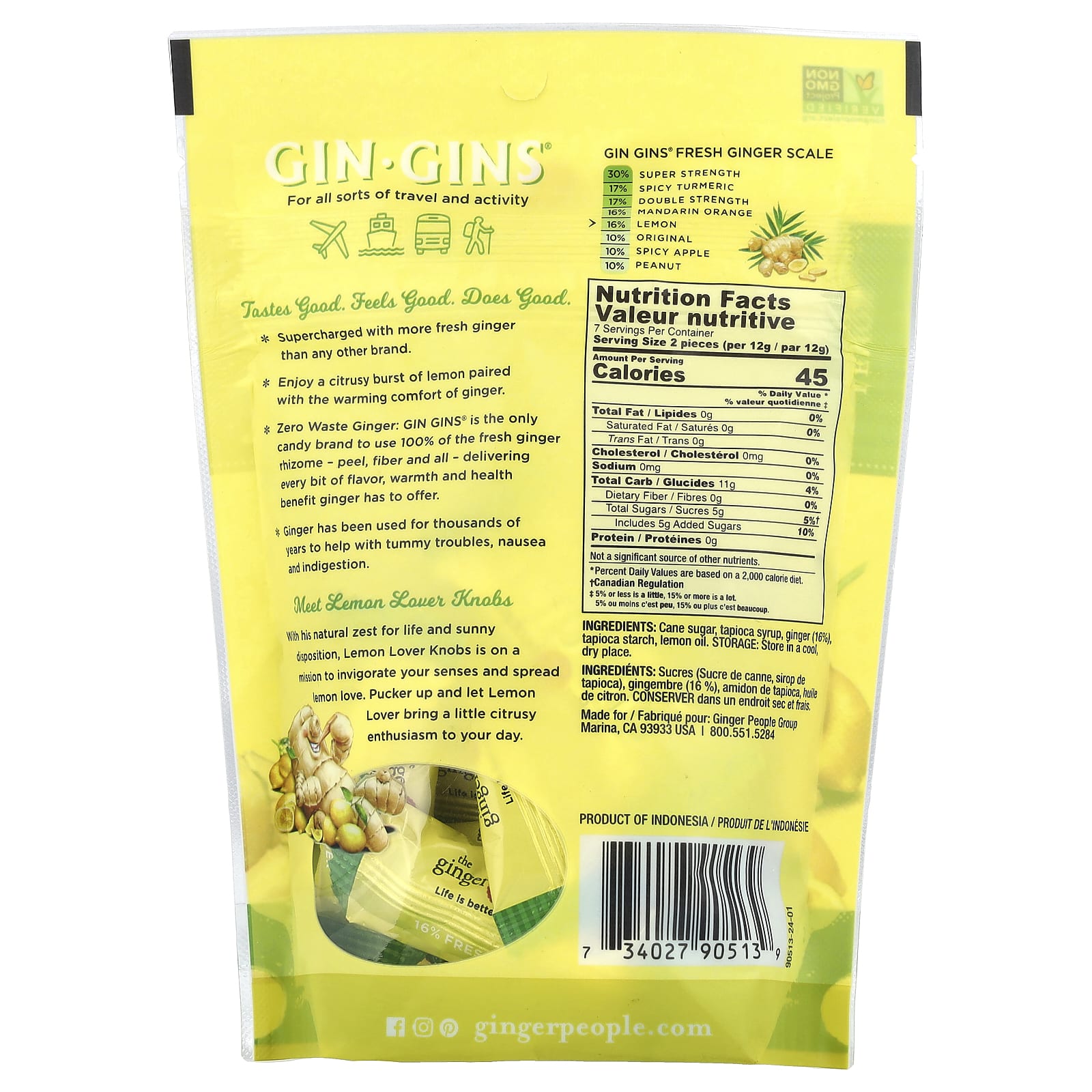 The Ginger People, Gin Gins®, Lemon Ginger Chews, Lemon, 3 oz (84 g)
